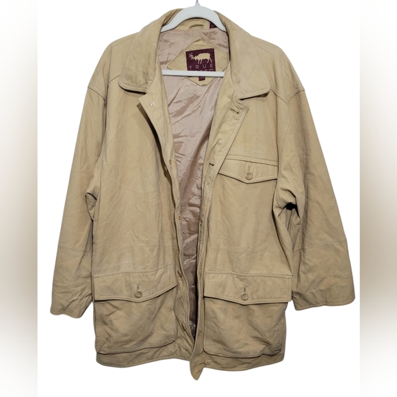 Vintage True Breed Men's tan Leather Suede Longline Jacket Coat Size L - Picture 1 of 16